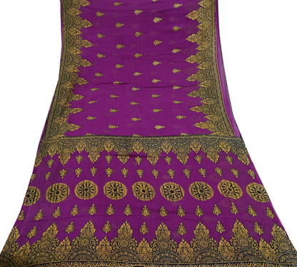Indian Vintage Purple Saree Printed Pure Cotton Sari Craft Fabric 5Yd Soft Sewing Sarong Wrap Boho Floral Dress making Crafting Used