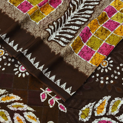 Indian Vintage Sari Brown Batik Printed 100% Pure Cotton Saree Craft Fabric 5Yd Soft Sewing Sarong Wrap Boho Dress making Crafting