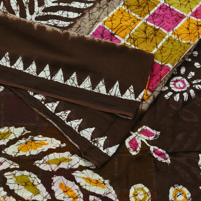 Indian Vintage Sari Brown Batik Printed 100% Pure Cotton Saree Craft Fabric 5Yd Soft Sewing Sarong Wrap Boho Dress making Crafting