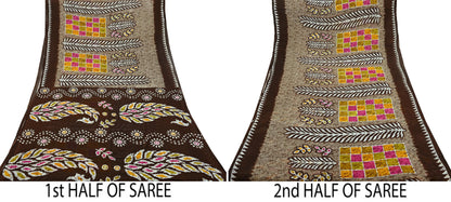 Indian Vintage Sari Brown Batik Printed 100% Pure Cotton Saree Craft Fabric 5Yd Soft Sewing Sarong Wrap Boho Dress making Crafting