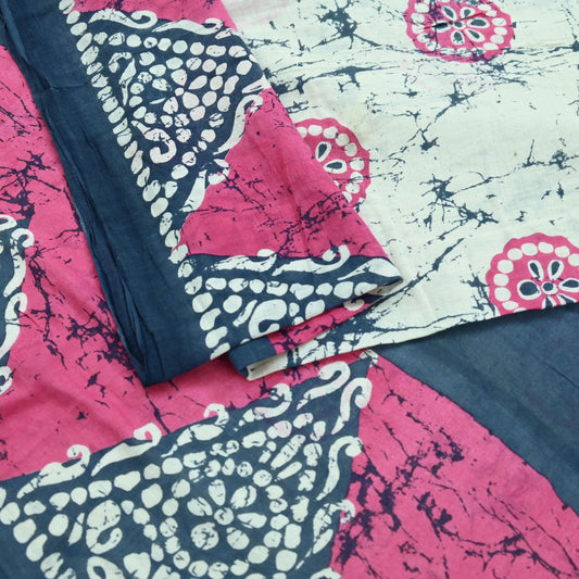 Indian Vintage Sari Gray & Pink Batik Printed Saree 100% Pure Cotton 5Yd Craft Fabric Soft Sewing Sarong Wrap Boho Quilting Dress Making