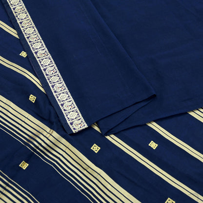 Indian Vintage Sari Blue Pure Cotton Hand Woven Sarees Craft Fabric 5Yd Sewing Soft Crafting Dress making Upcycle Quilting