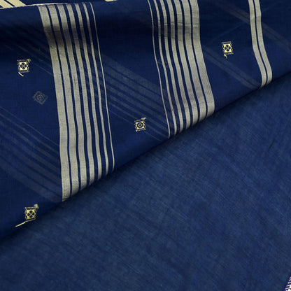 Indian Vintage Sari Blue Pure Cotton Hand Woven Sarees Craft Fabric 5Yd Sewing Soft Crafting Dress making Upcycle Quilting