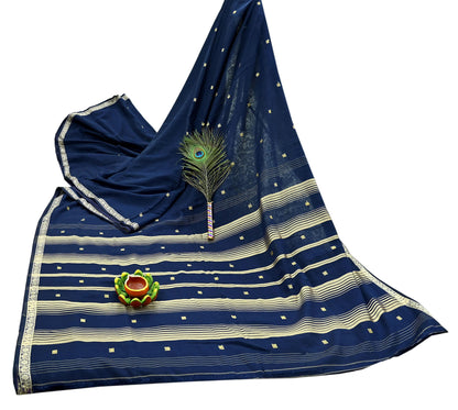 Indian Vintage Sari Blue Pure Cotton Hand Woven Sarees Craft Fabric 5Yd Sewing Soft Crafting Dress making Upcycle Quilting