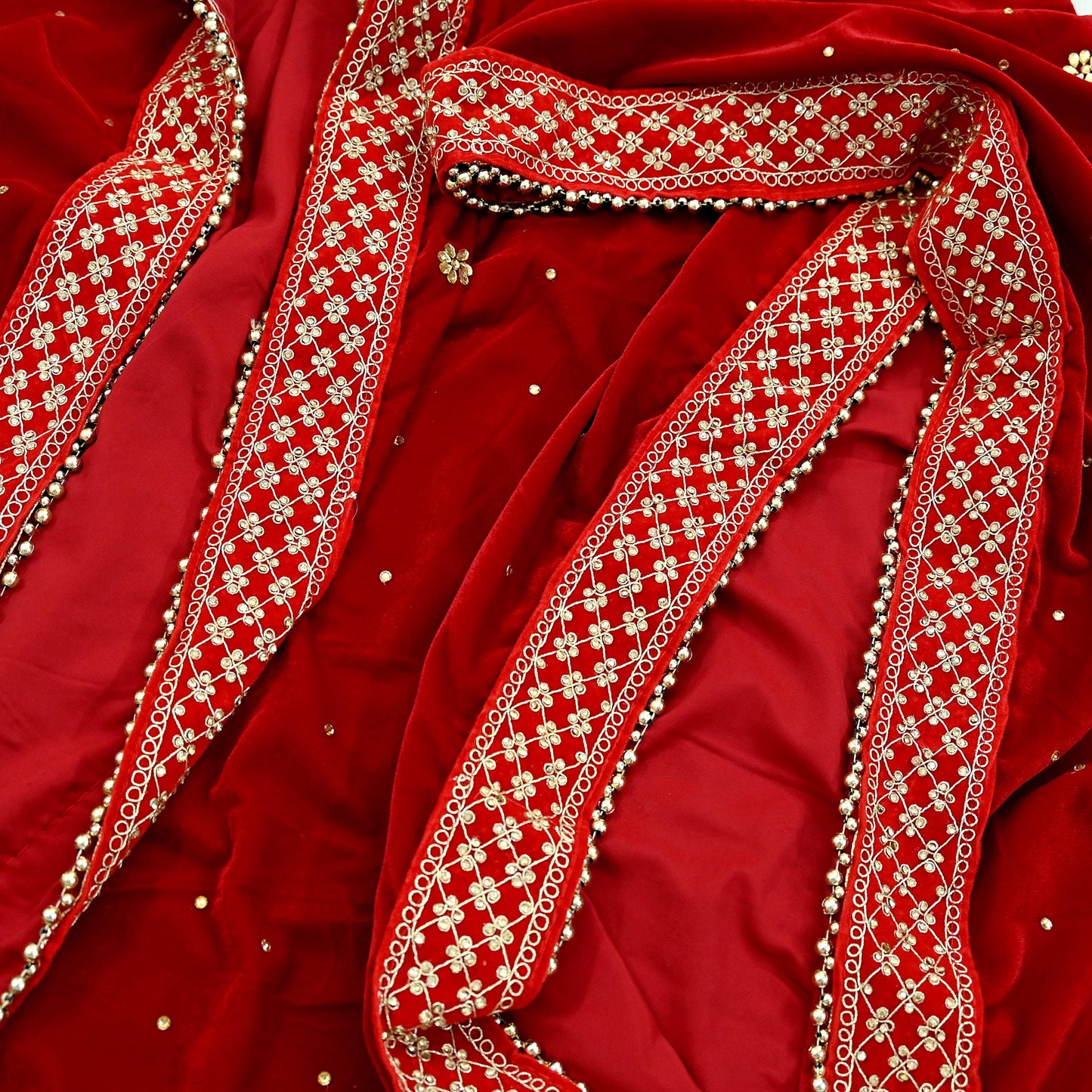 Indian Vintage Heavy Wedding Red Dupatta Velvet Long Stole Hand Embroidered Scarves Zari Hijab Veil Wrap Wedding dupatta