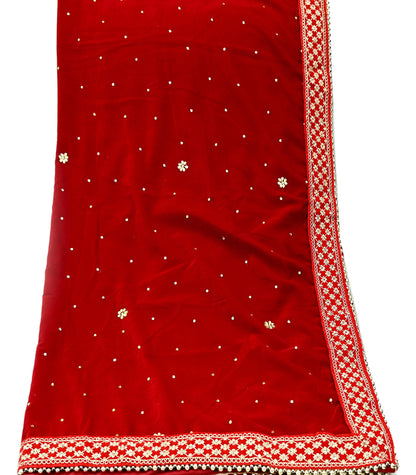 Indian Vintage Heavy Wedding Red Dupatta Velvet Long Stole Hand Embroidered Scarves Zari Hijab Veil Wrap Wedding dupatta