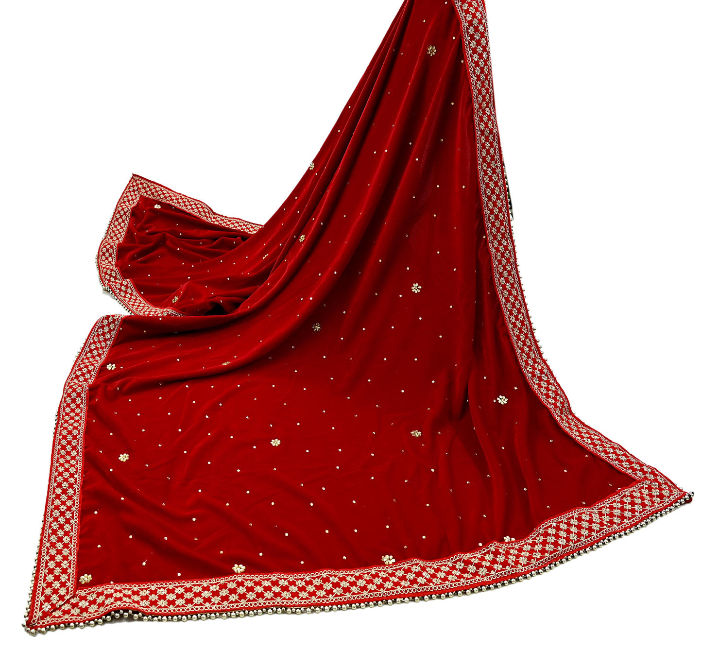 Indian Vintage Heavy Wedding Red Dupatta Velvet Long Stole Hand Embroidered Scarves Zari Hijab Veil Wrap Wedding dupatta
