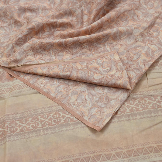 Indian Vintage Sari Brown 100% Pure Silk Printed Saree Craft Fabric 5yd Sewing DressMaking Wrap Floral Crafting Quilting Used