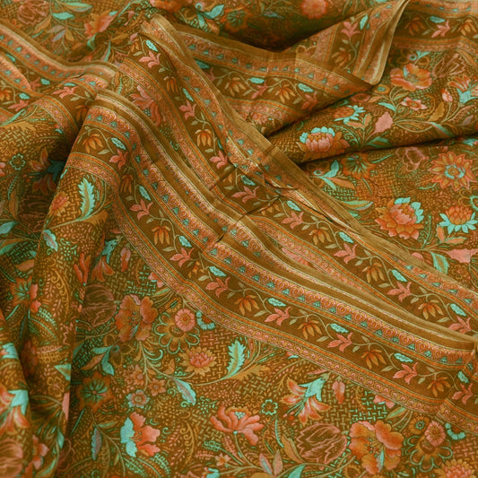 Indian Vintage Sari Green Pure Silk Printed Saree 5yd Sewing Craft Fabric DressMaking Soft Crafting Quilting Dress Designing Used