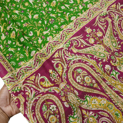 Indian Vintage Sari Purple & Green Pure Silk Printed Saree 6yd Sewing Quilting Craft Fabric Dress Making/ Designing Soft Upcycle Used Floral