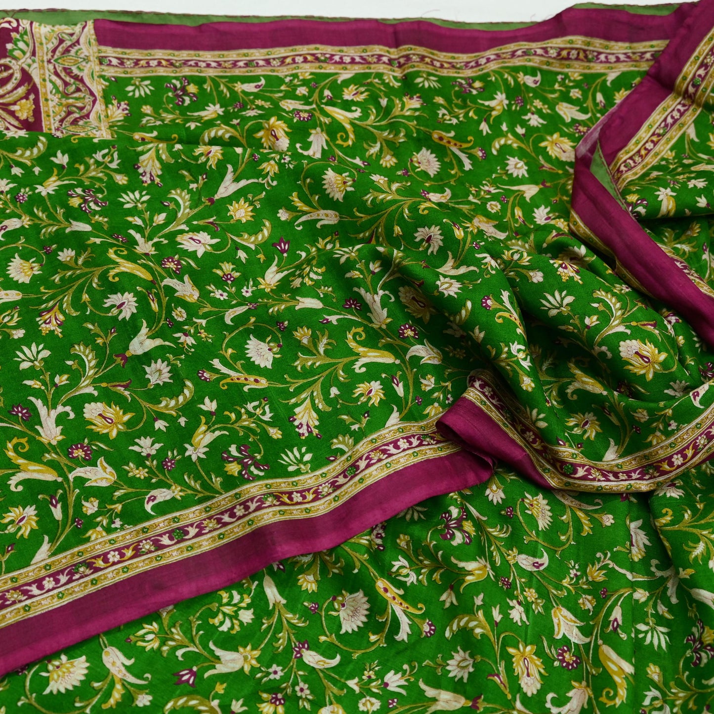 Indian Vintage Sari Purple & Green Pure Silk Printed Saree 6yd Sewing Quilting Craft Fabric Dress Making/ Designing Soft Upcycle Used Floral