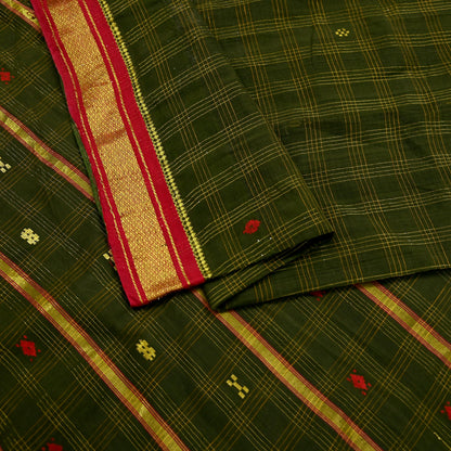 Indian Vintage Sari Green Pure Cotton Hand Woven Saree Craft Fabric 5yd Sewing Ethnic Soft Dress making Crafting Quilting Dress Designing