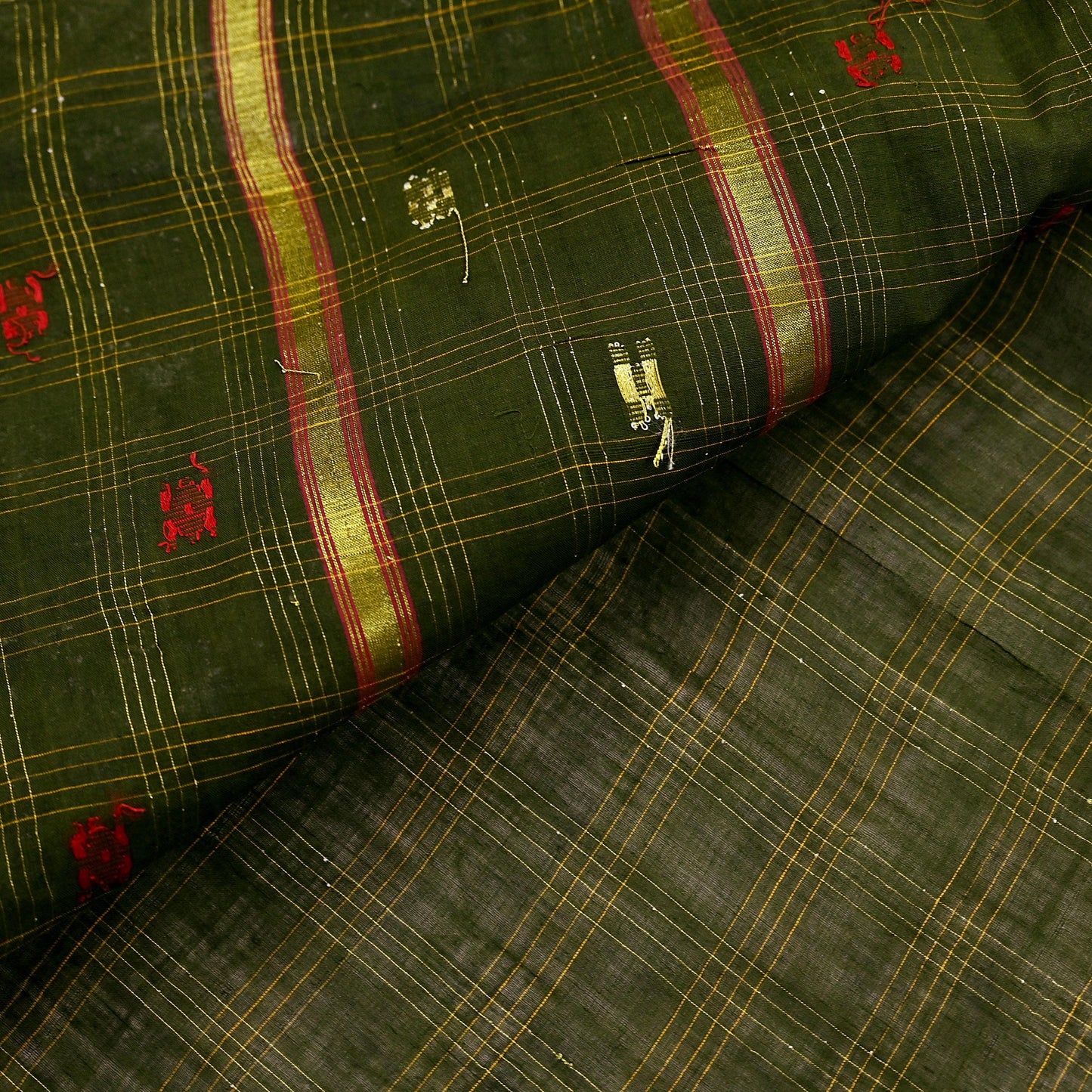 Indian Vintage Sari Green Pure Cotton Hand Woven Saree Craft Fabric 5yd Sewing Ethnic Soft Dress making Crafting Quilting Dress Designing