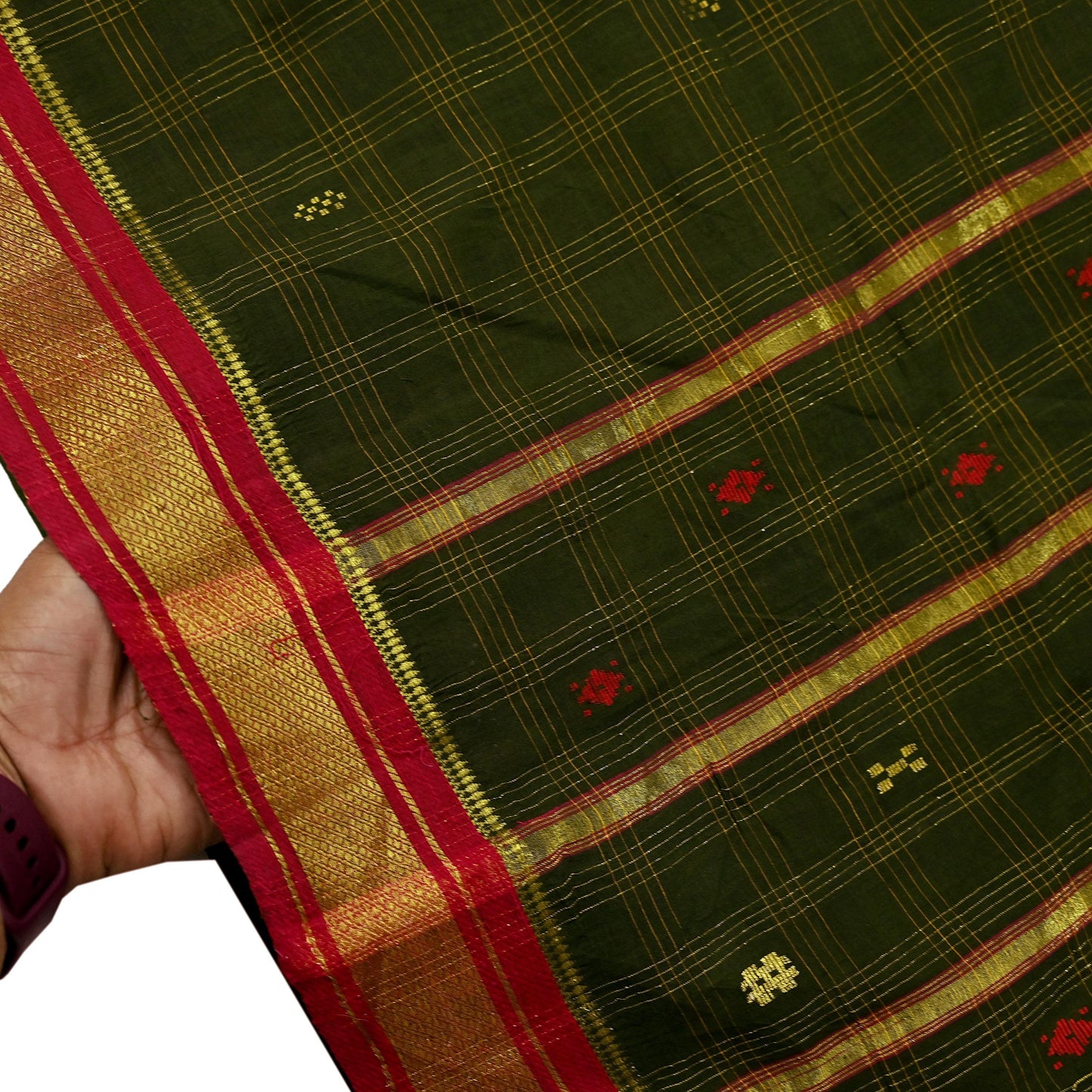 Indian Vintage Sari Green Pure Cotton Hand Woven Saree Craft Fabric 5yd Sewing Ethnic Soft Dress making Crafting Quilting Dress Designing