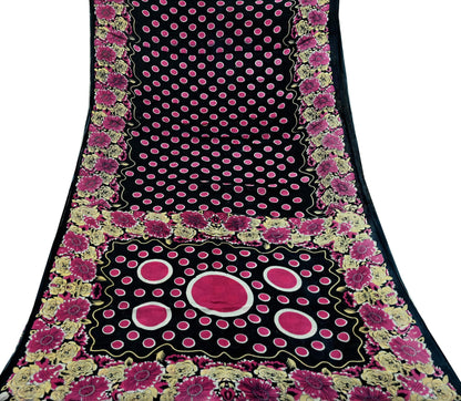 Indian Vintage Sari Black Printed 100% Pure Cotton Saree Craft Fabric 5Yd Sewing Sarong Wrap Boho Floral Dress making Quilting Soft