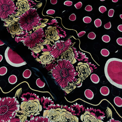 Indian Vintage Sari Black Printed 100% Pure Cotton Saree Craft Fabric 5Yd Sewing Sarong Wrap Boho Floral Dress making Quilting Soft