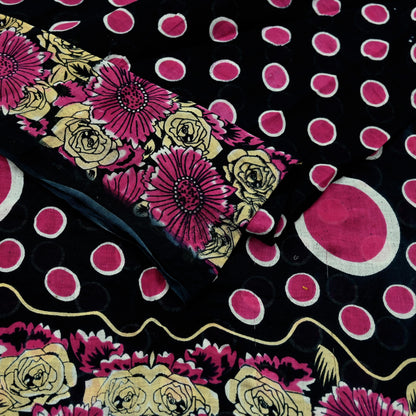 Indian Vintage Sari Black Printed 100% Pure Cotton Saree Craft Fabric 5Yd Sewing Sarong Wrap Boho Floral Dress making Quilting Soft
