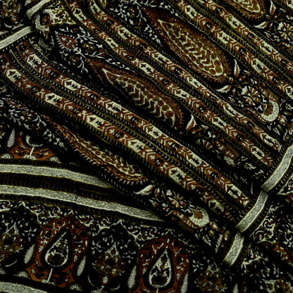 Indian Vintage Sari Black Pure Crepe Silk Block Printed Sarees 5yd Sewing Floral Soft Craft Fabric Wrap Dress making Crafting Quilting