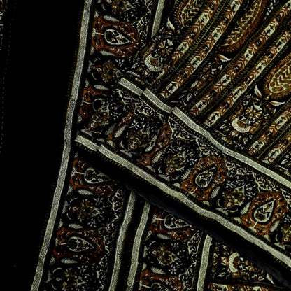 Indian Vintage Sari Black Pure Crepe Silk Block Printed Sarees 5yd Sewing Floral Soft Craft Fabric Wrap Dress making Crafting Quilting