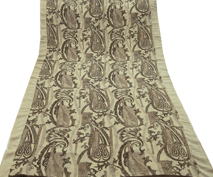 Indian Vintage Sari Beige Pure Georgette Silk Printed Sarees 5Yd Craft Fabric Sewing Quilting Dress making Crafting Quilting Upcycle