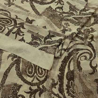 Indian Vintage Sari Beige Pure Georgette Silk Printed Sarees 5Yd Craft Fabric Sewing Quilting Dress making Crafting Quilting Upcycle