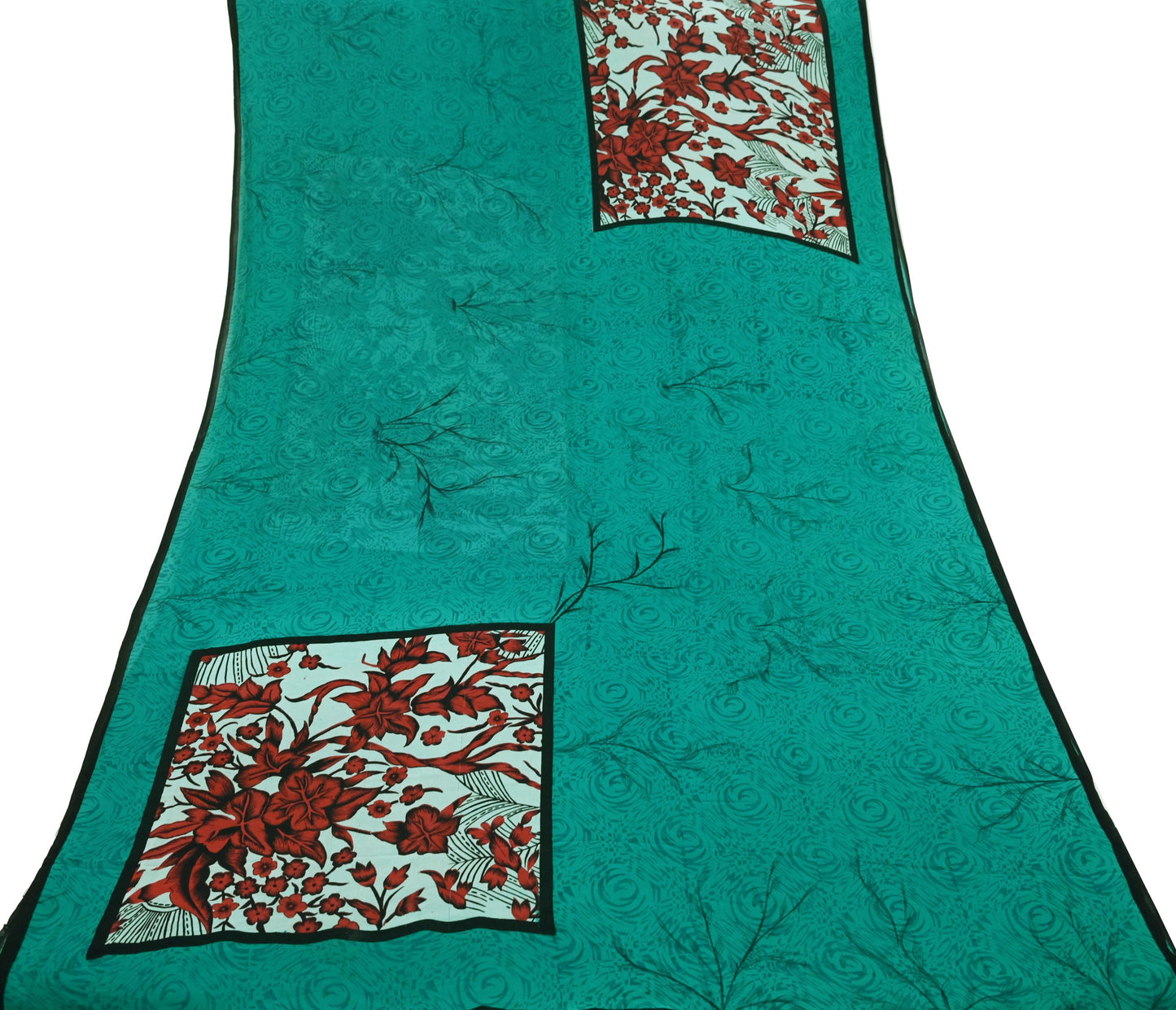 Indian Vintage Sari Green 100% Pure Georgette Silk Hand Block Printed Sarees Sewing 5yd Craft Fabric Soft Dress Designing for Crafting