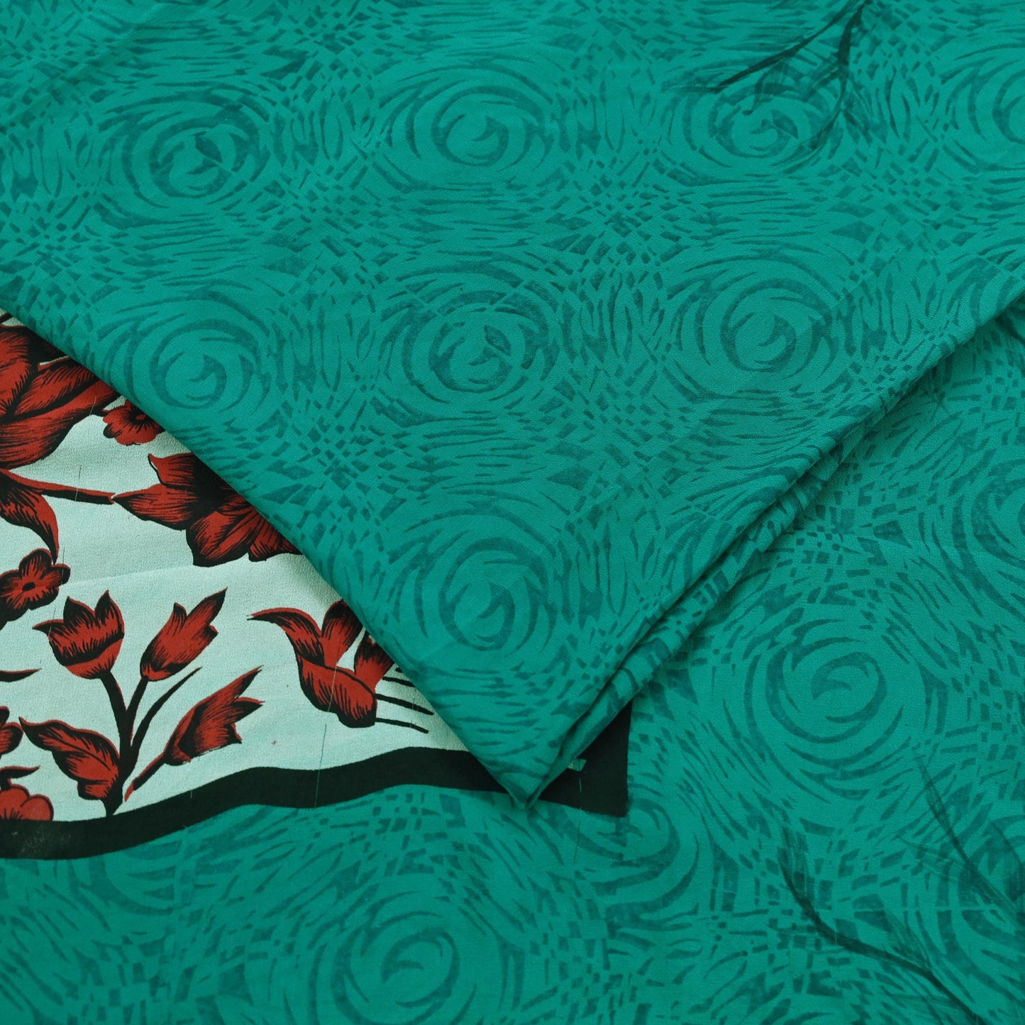 Indian Vintage Sari Green 100% Pure Georgette Silk Hand Block Printed Sarees Sewing 5yd Craft Fabric Soft Dress Designing for Crafting