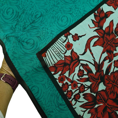 Indian Vintage Sari Green 100% Pure Georgette Silk Hand Block Printed Sarees Sewing 5yd Craft Fabric Soft Dress Designing for Crafting