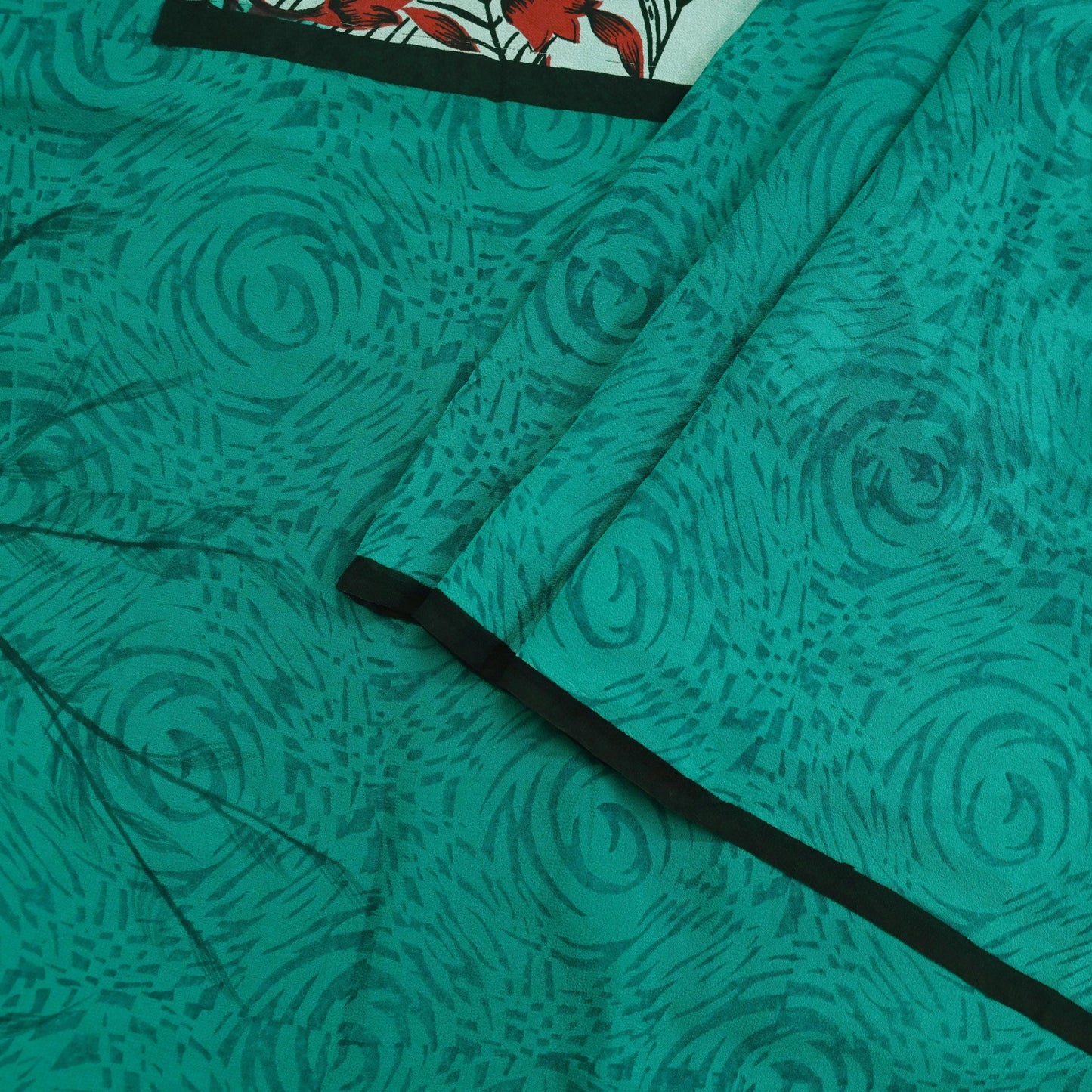 Indian Vintage Sari Green 100% Pure Georgette Silk Hand Block Printed Sarees Sewing 5yd Craft Fabric Soft Dress Designing for Crafting