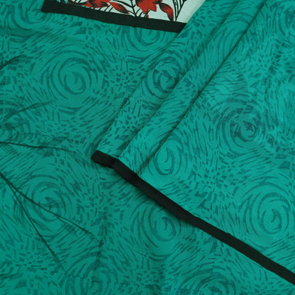 Indian Vintage Sari Green 100% Pure Georgette Silk Hand Block Printed Sarees Sewing 5yd Craft Fabric Soft Dress Designing for Crafting