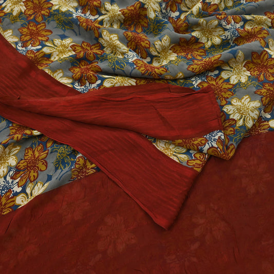 Indian Vintage Sari Beige Pure Georgette Silk Printed Sarees 5Yd Craft Fabric Sewing Quilting Dress making Crafting Quilting Upcycle