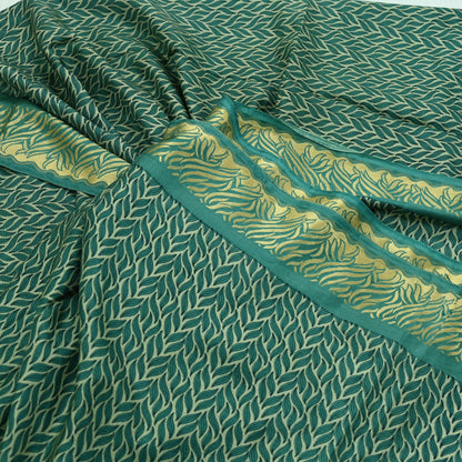 Indian Vintage Sari Beige & Green Pure Silk Printed Saree Craft Fabric 5yd Sewing DressMaking Soft Crafting Quilting Upcycle