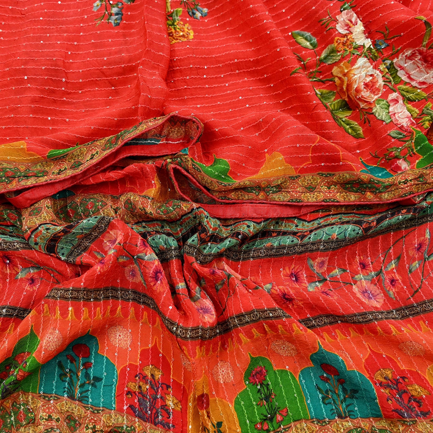 Women Indian Vintage Dupatta Red Long Stole Pure silk Digital Printed Dupatta Veil Scarves soft Boho Wrap Dressmaking Floral