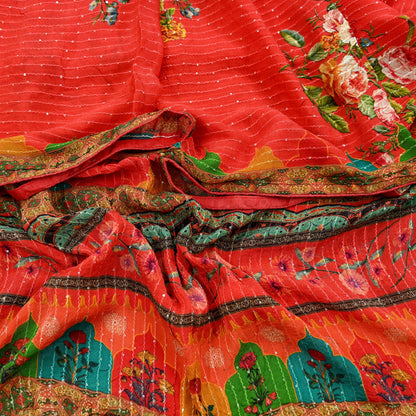 Women Indian Vintage Dupatta Red Long Stole Pure silk Digital Printed Dupatta Veil Scarves soft Boho Wrap Dressmaking Floral