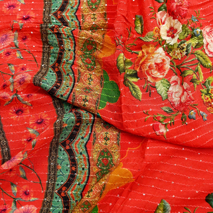 Women Indian Vintage Dupatta Red Long Stole Pure silk Digital Printed Dupatta Veil Scarves soft Boho Wrap Dressmaking Floral