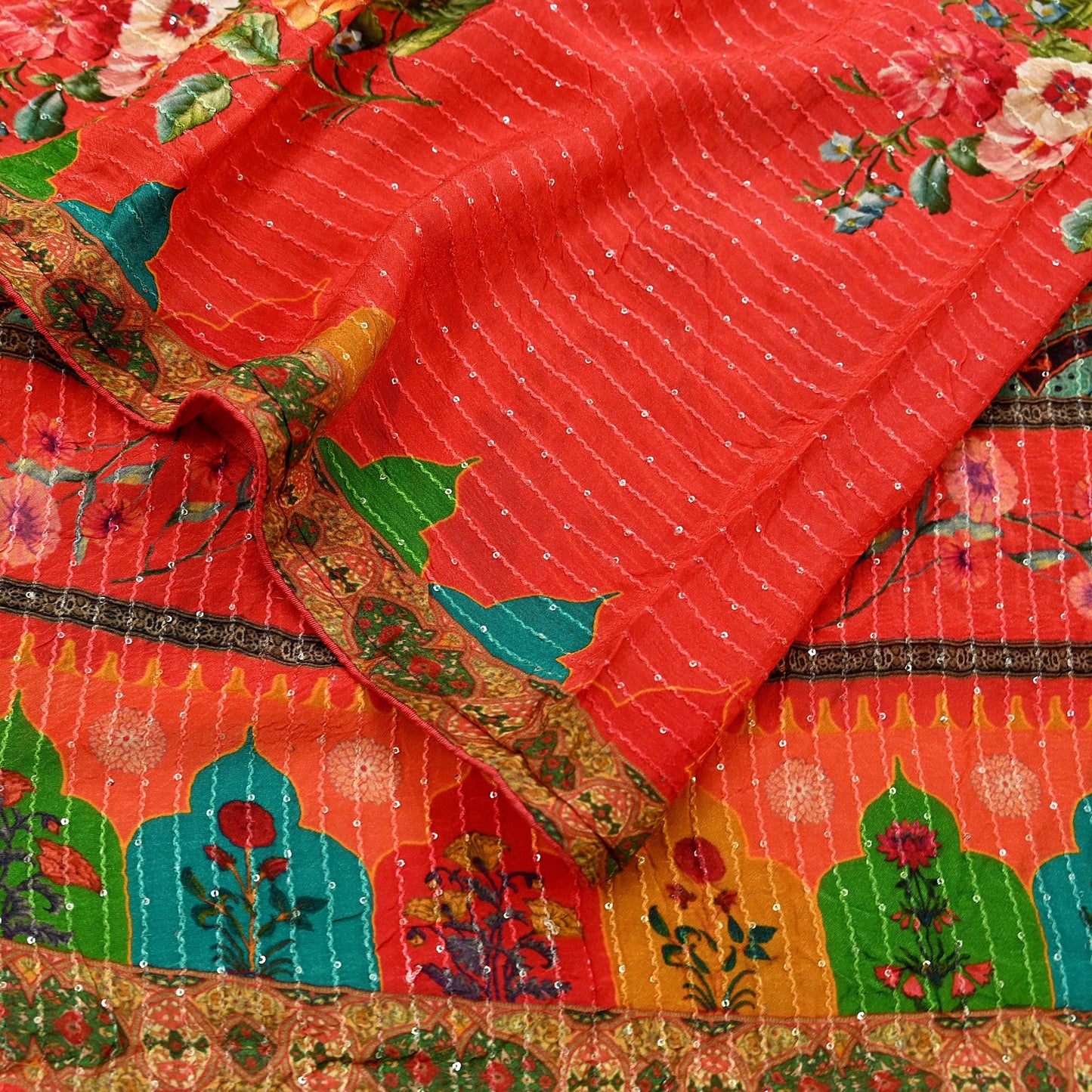 Women Indian Vintage Dupatta Red Long Stole Pure silk Digital Printed Dupatta Veil Scarves soft Boho Wrap Dressmaking Floral