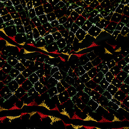 Indian Vintage Dupatta Black Long Stole Hand Embroidered Bagh Phulkari Stole Scarves Fringes Party wear