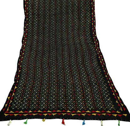 Indian Vintage Dupatta Black Long Stole Hand Embroidered Bagh Phulkari Stole Scarves Fringes Party wear