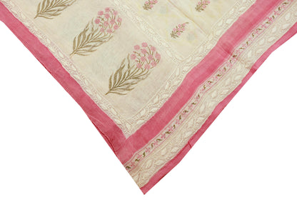 Indian Vintage Dupatta Ivory Long Stole Pure Chanderi silk Handmade Chikankari Scarves Veil Scarf Wrap Floral Design