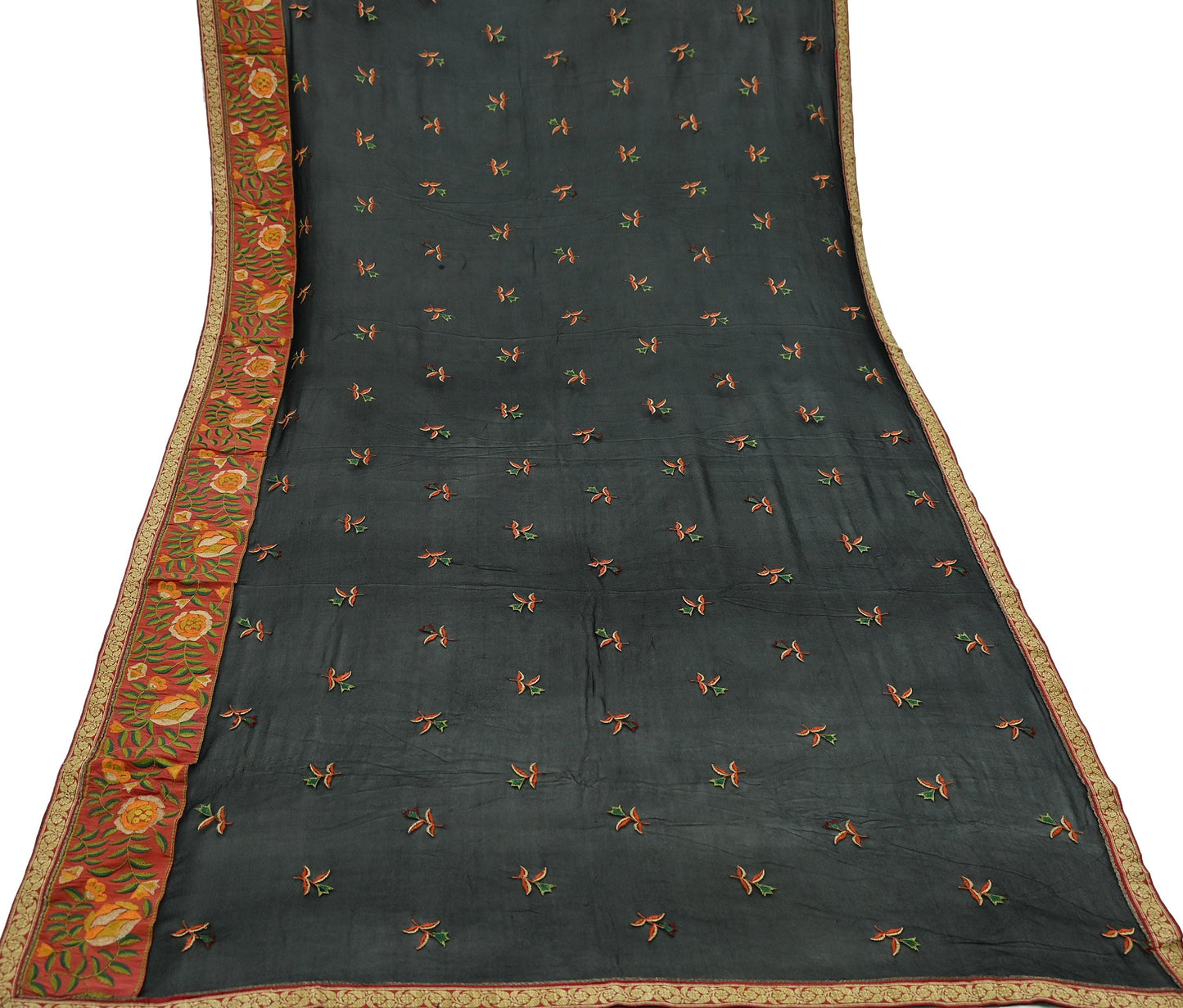 Indian Vintage Dupatta Black Pure Georgette silk Long Stole Embroidered Scarves Stole Veil Wrap