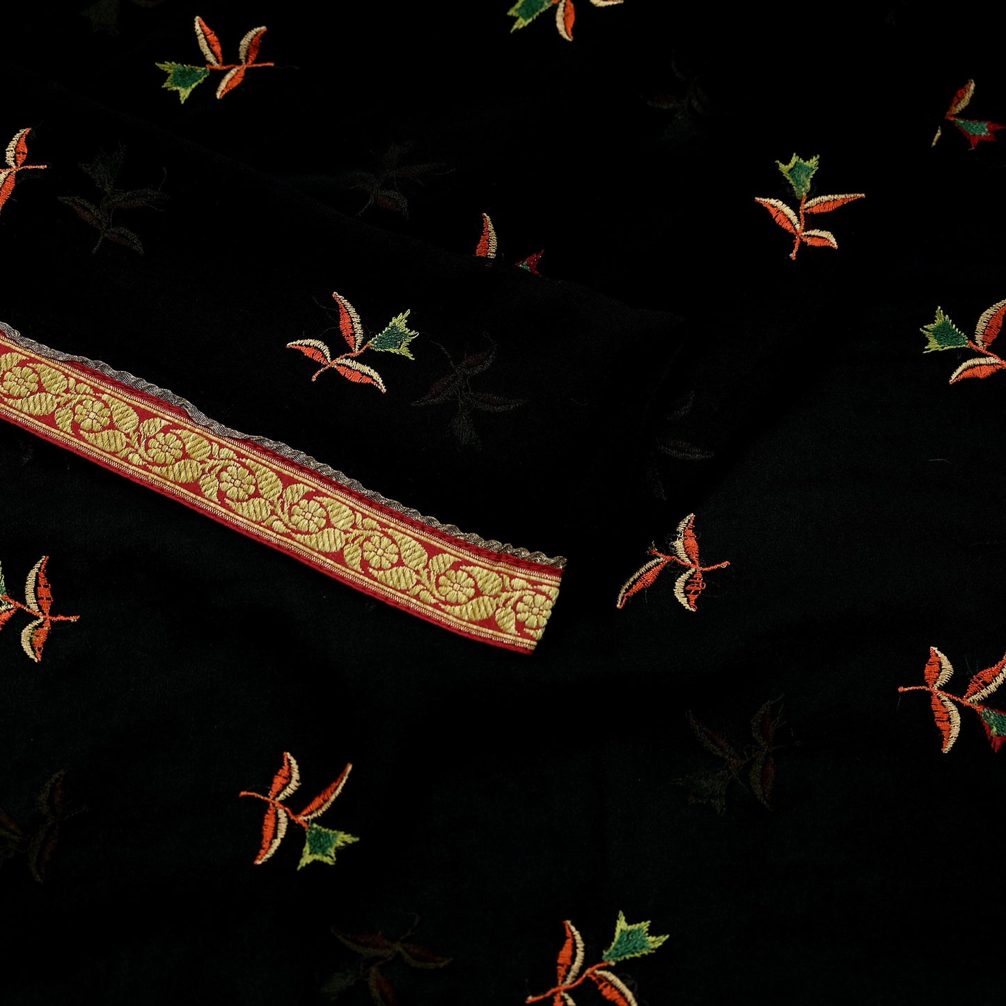 Indian Vintage Dupatta Black Pure Georgette silk Long Stole Embroidered Scarves Stole Veil Wrap