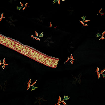 Indian Vintage Dupatta Black Pure Georgette silk Long Stole Embroidered Scarves Stole Veil Wrap