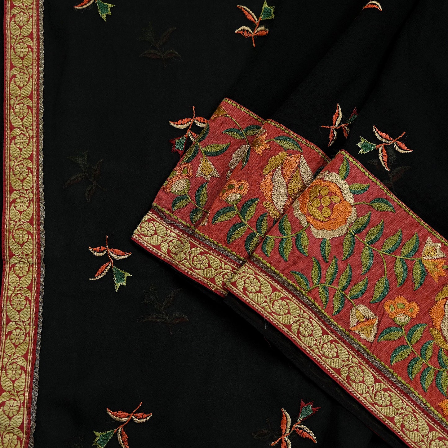 Indian Vintage Dupatta Black Pure Georgette silk Long Stole Embroidered Scarves Stole Veil Wrap