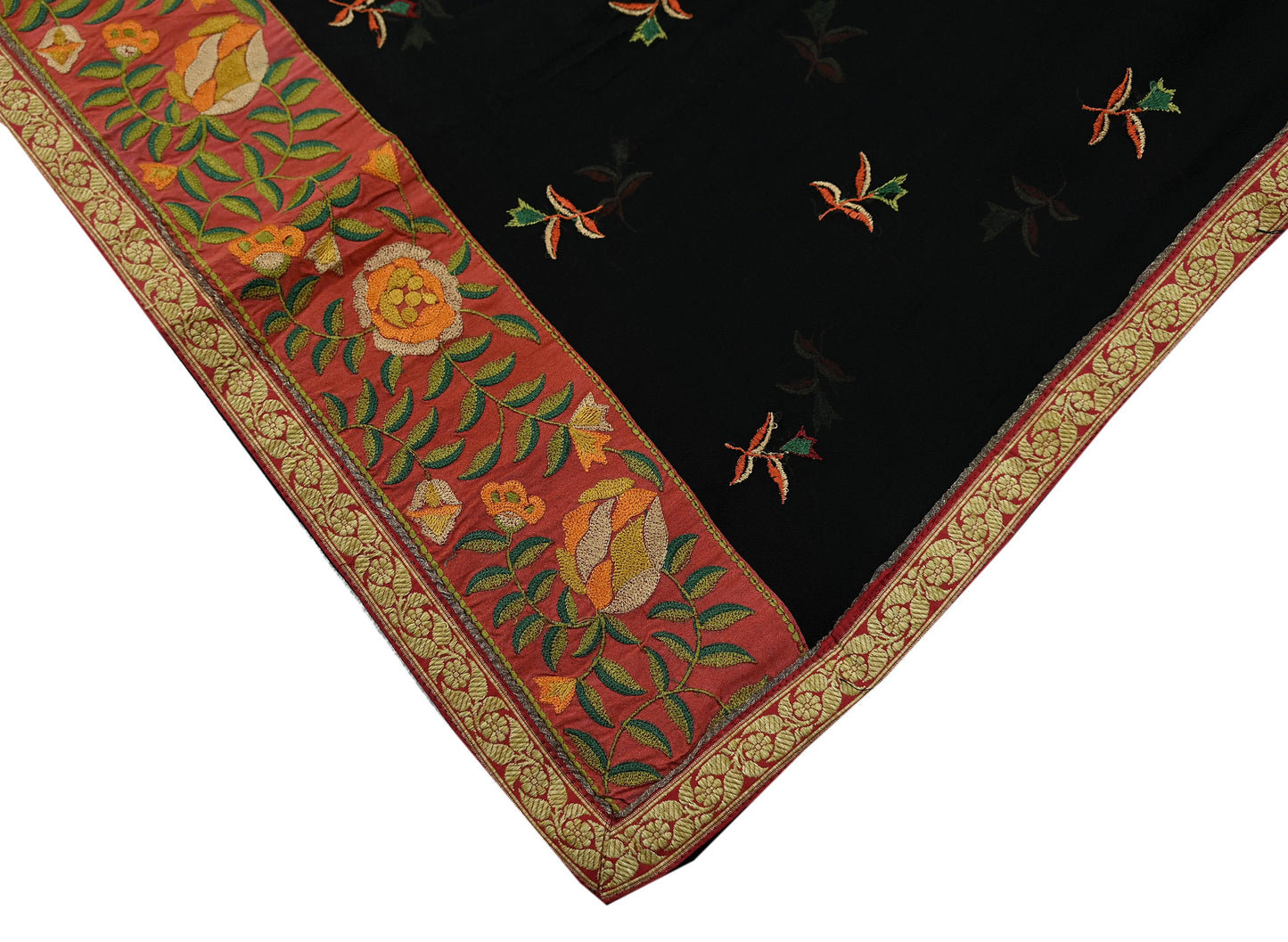 Indian Vintage Dupatta Black Pure Georgette silk Long Stole Embroidered Scarves Stole Veil Wrap