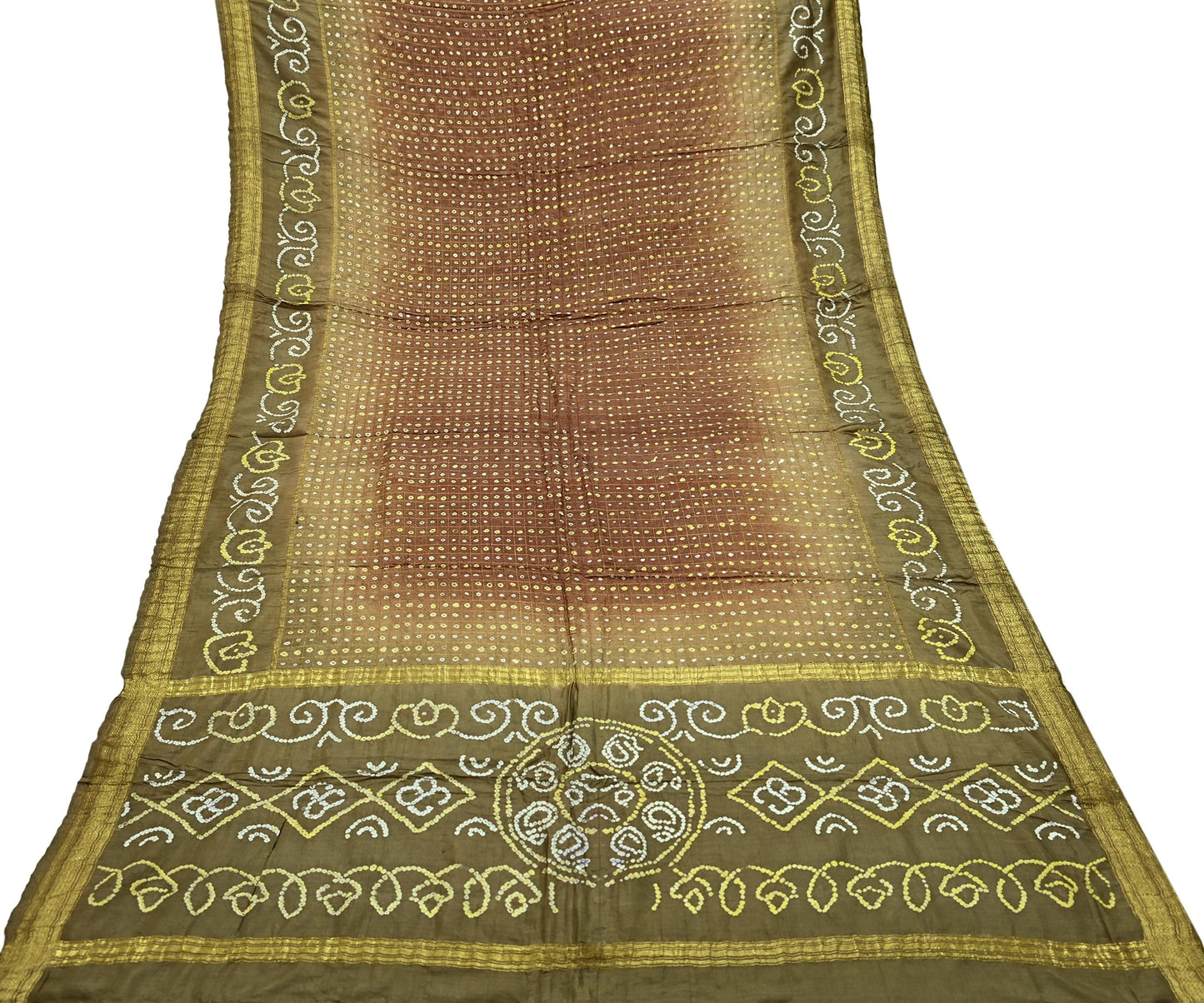 Women Indian Vintage Green Dupatta Long Stole Pure silk Bandhani Dupatta Veil Scarves soft Boho Wrap Zari Border