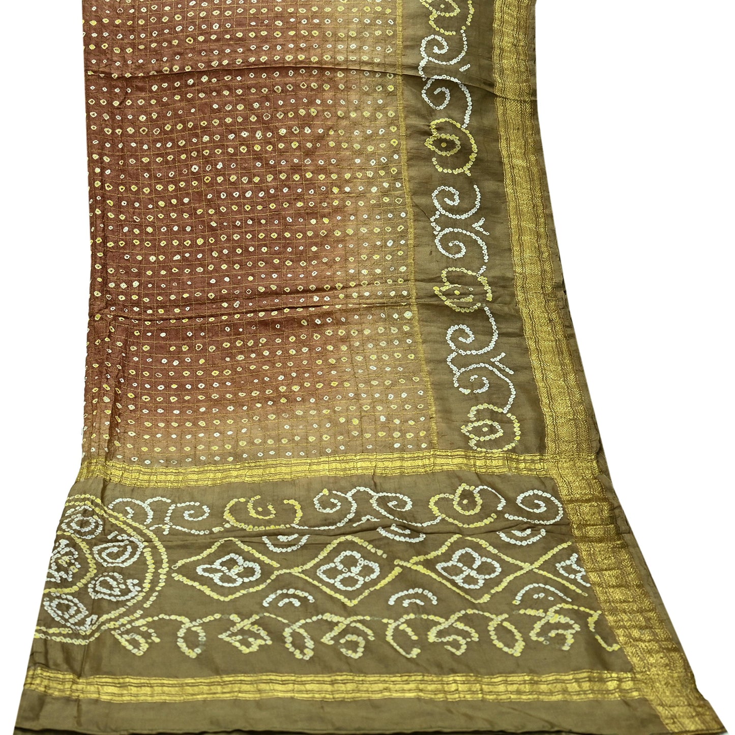 Women Indian Vintage Green Dupatta Long Stole Pure silk Bandhani Dupatta Veil Scarves soft Boho Wrap Zari Border