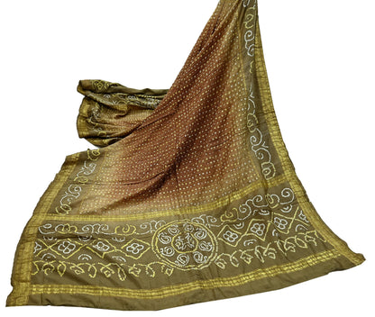 Women Indian Vintage Green Dupatta Long Stole Pure silk Bandhani Dupatta Veil Scarves soft Boho Wrap Zari Border