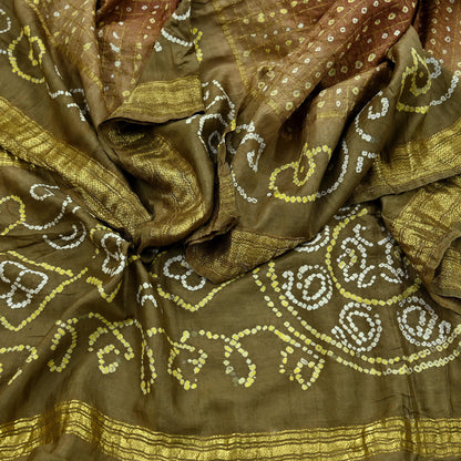 Women Indian Vintage Green Dupatta Long Stole Pure silk Bandhani Dupatta Veil Scarves soft Boho Wrap Zari Border