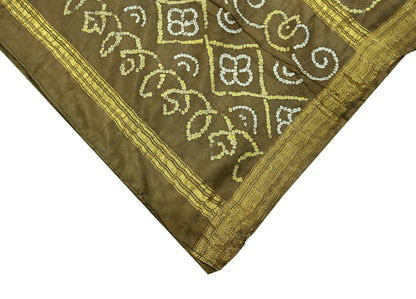 Women Indian Vintage Green Dupatta Long Stole Pure silk Bandhani Dupatta Veil Scarves soft Boho Wrap Zari Border