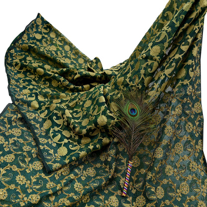 Indian Vintage Sari Green Hand Embroidered Saree Pure Organza Silk Craft Fabric 5Yd Ethnic Dress Making Crafting Quilting